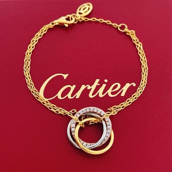 Cartier Multicolor Trinity Interlocking Rings Double Chain Bracelet