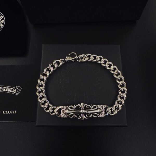 Chrome Hearts Silver Floral Cross ID Chain Bracelet
