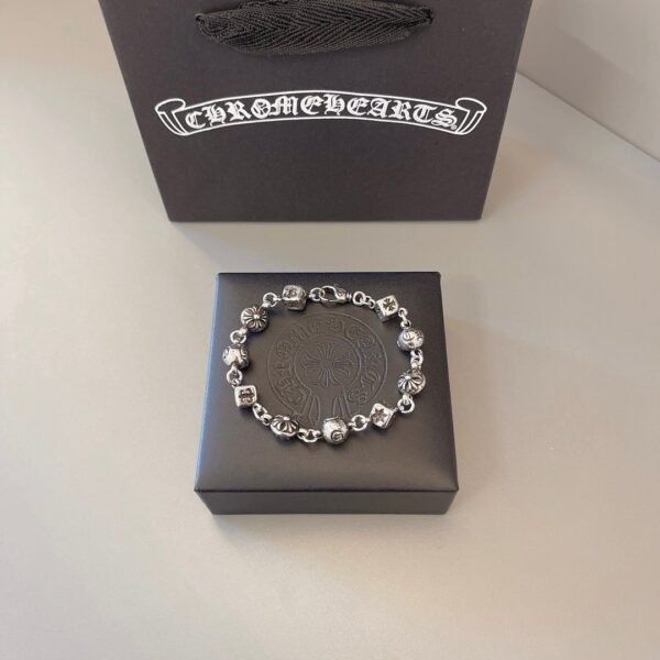 Chrome Hearts Silver Motif Cube and Ball Chain Bracelet