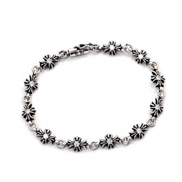 Chrome Hearts Silver Stone-Set Tiny E Cross Link Bracelet