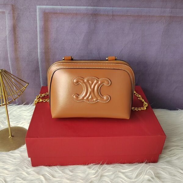 Celine Triomphe Brown Chain Crossbody Bag