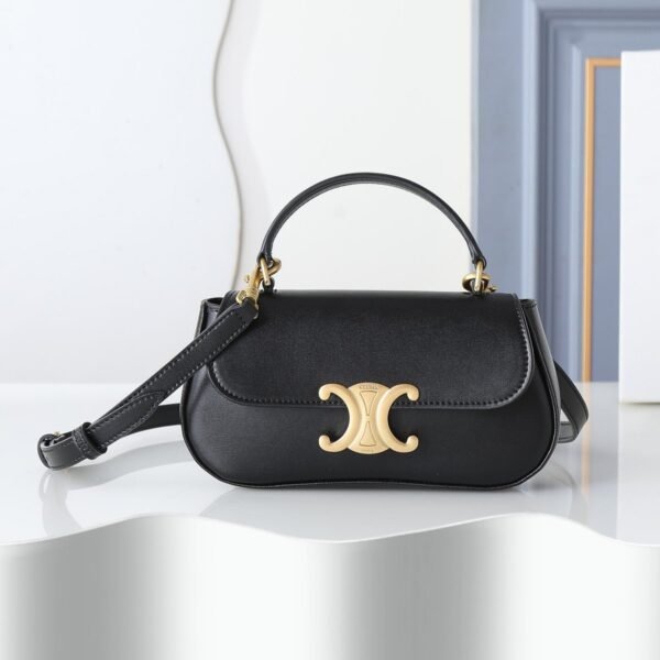 Celine Triomphe Black Leather Top Handle Bag