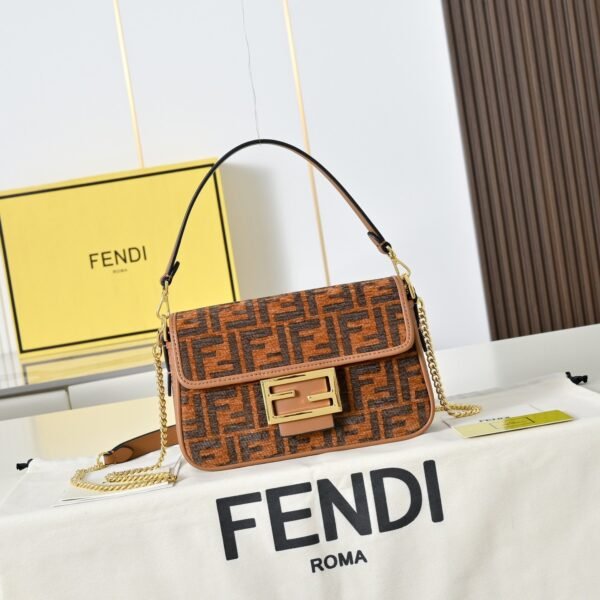 Fendi Baguette FF Logo Jacquard Shoulder Bag