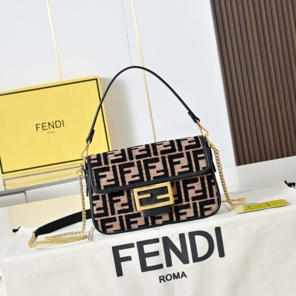 Fendi Baguette FF Logo Jacquard Shoulder Bag