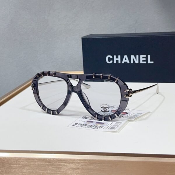 Chanel Square Optical Glasses Transparent Black Frame Gold Logo Detail