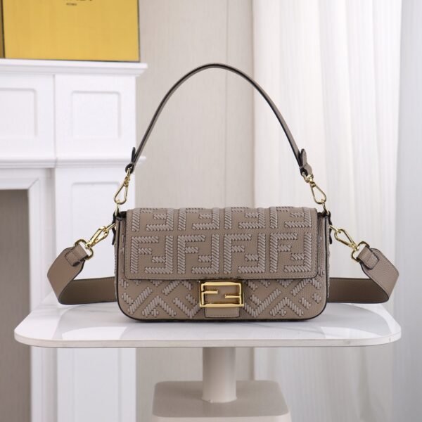 Fendi Baguette FF Embossed Leather Shoulder Bag