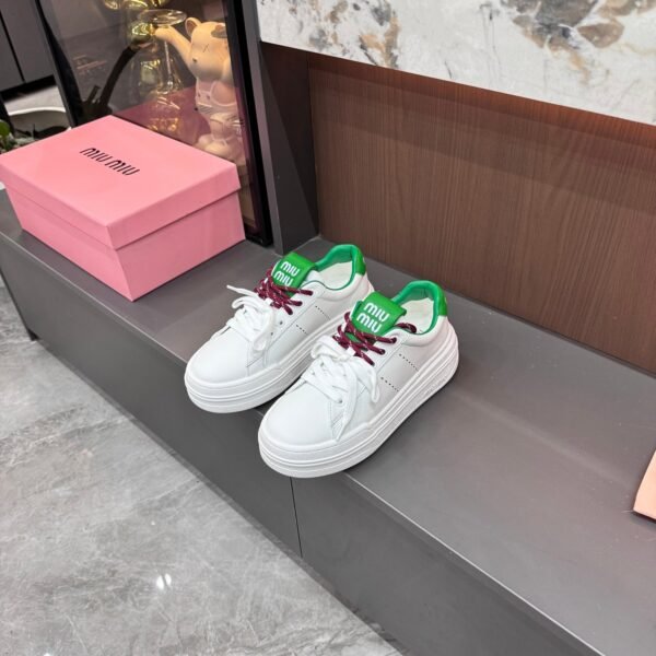 Miu Miu Logo Detail Cowhide Leather Platform Sneakers