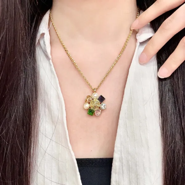 Chanel Vintage Gemstone Flower Necklace